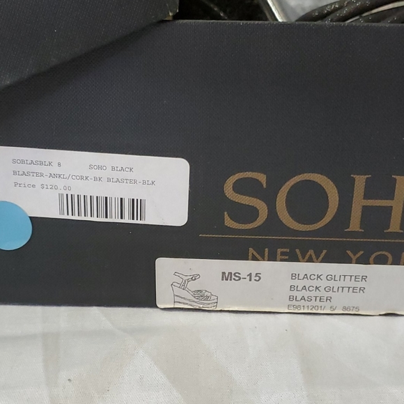 LN Vintage Black Cork w/ Glitter Piping Platforms - Picture 2 of 12